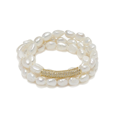 Bar Bracelet - gold/white pearl