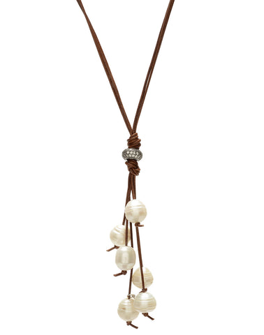 Camilla leather necklace - white