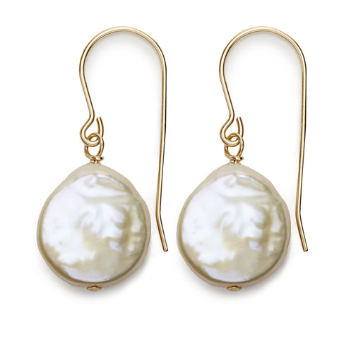 Coin Pearl Earrings - gold/white