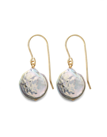 Coin Pearl Earrings - gold/grey
