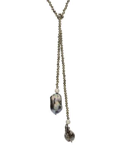 Iselia Lariat - pyrite/grey pearl