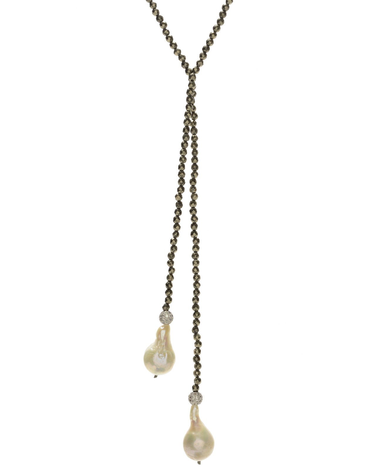 Iselia Lariat - pyrite/white pearl