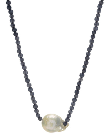 Iselia single Necklace - blue agate/pearl