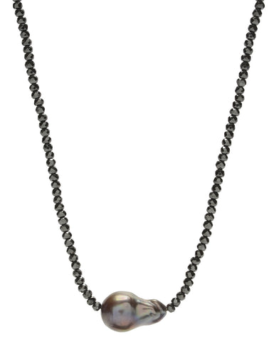 Iselia single Necklace - hematite/peacock pearl