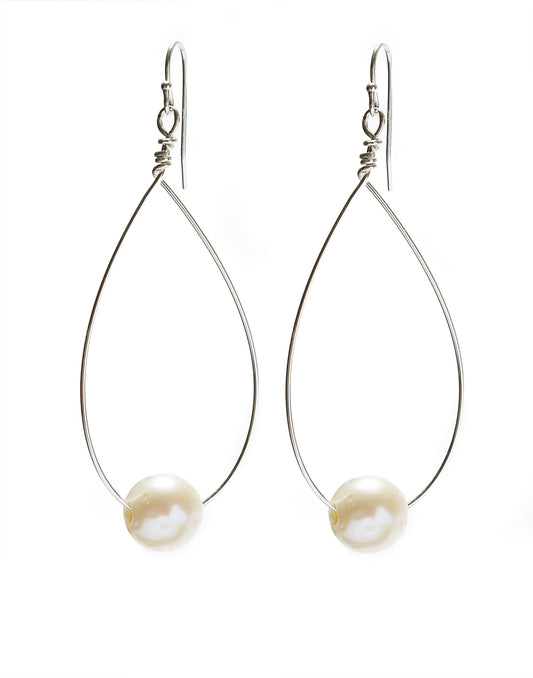 Large Oval Earrings - silver/white