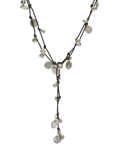 Louise mixed pearl Necklace - black/grey
