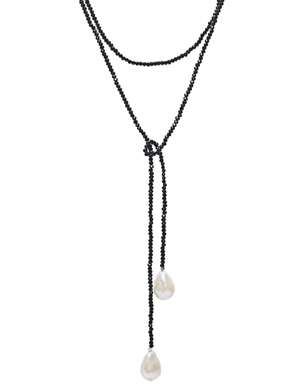 Timeless Black Obsidian & White Freshwater Pearls Double Layers Necklace, Farra