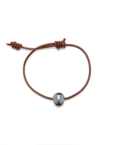 Victoria single pearl bracelet - chocolate/grey