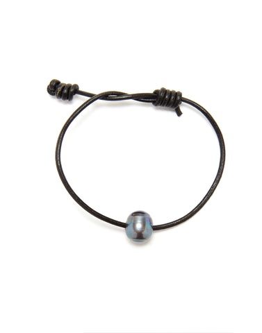Victoria single pearl bracelet - black/grey