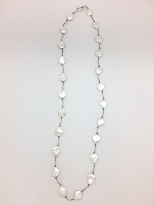 Elsa silk necklace, white coin pearls