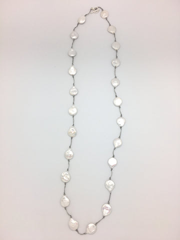 Elsa silk necklace, white coin pearls