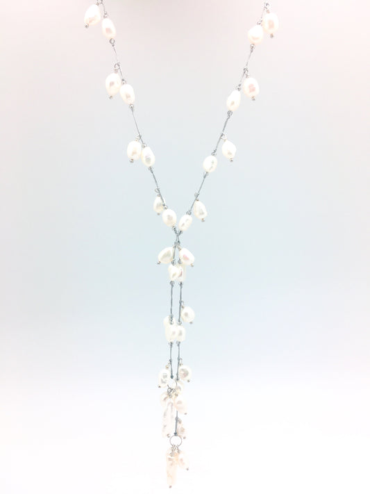 Sofie silk lariat, white