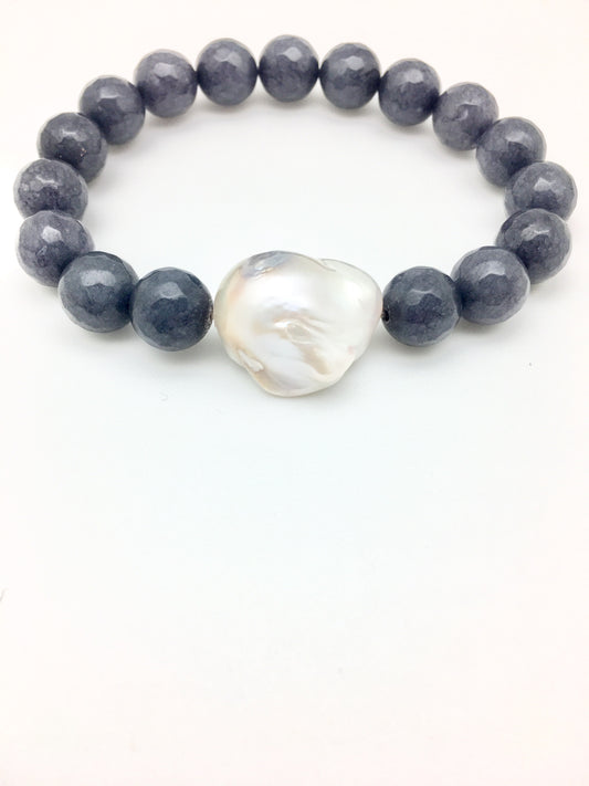 Annie baroque - blue agate / white baroque pearl