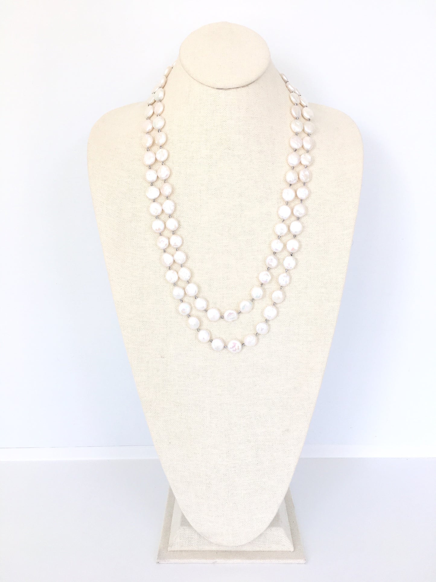 Iris long necklace, white coin