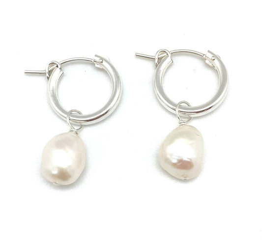 Nina pearl hoop - small silver