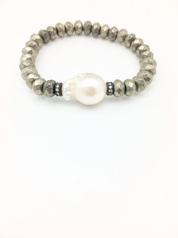 Anna pearl bracelet - pyrite/pearl