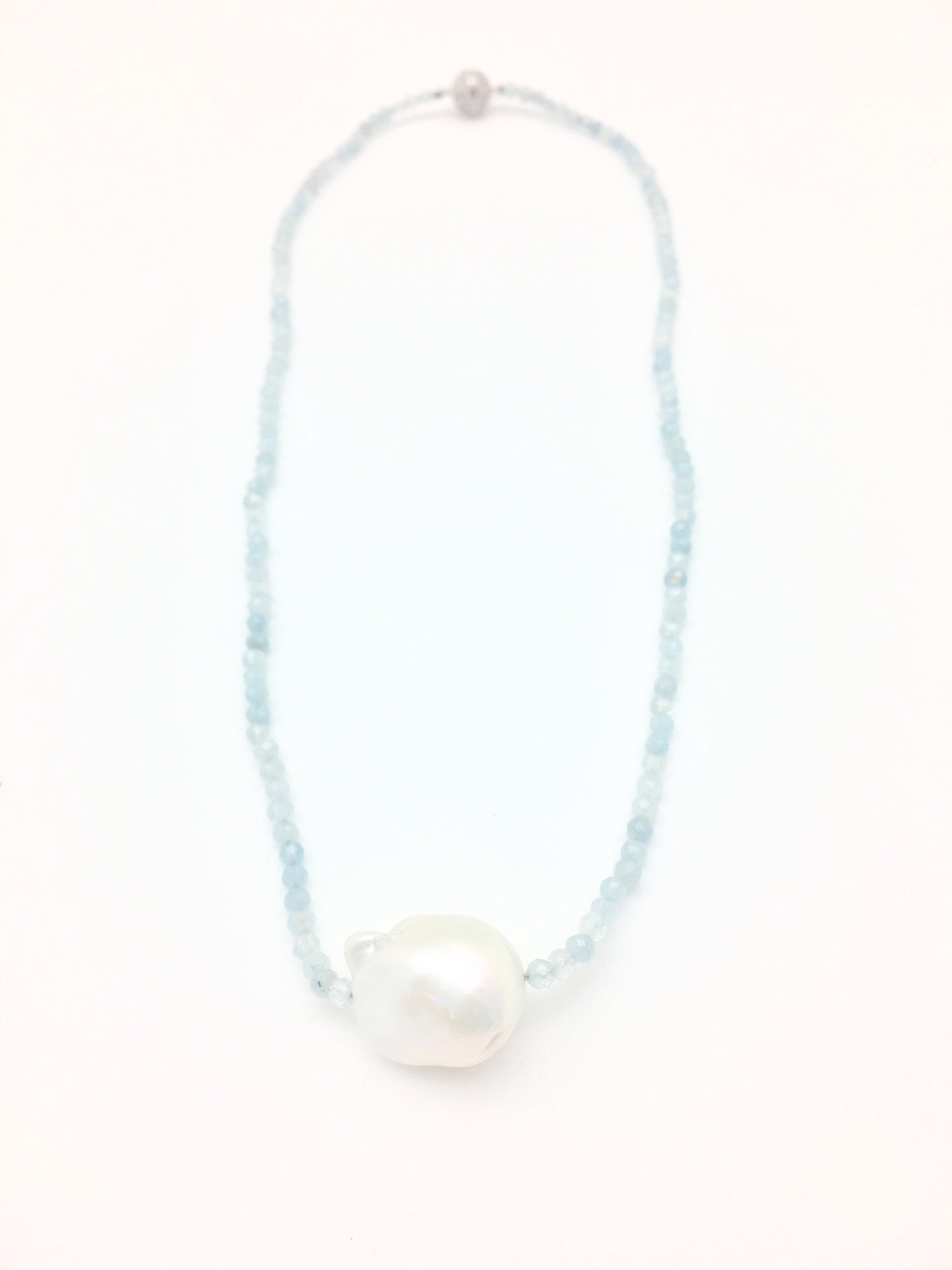 Iselia single Necklace - aquamarine/pearl