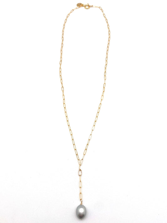 Marie Y Necklace - gold/light grey