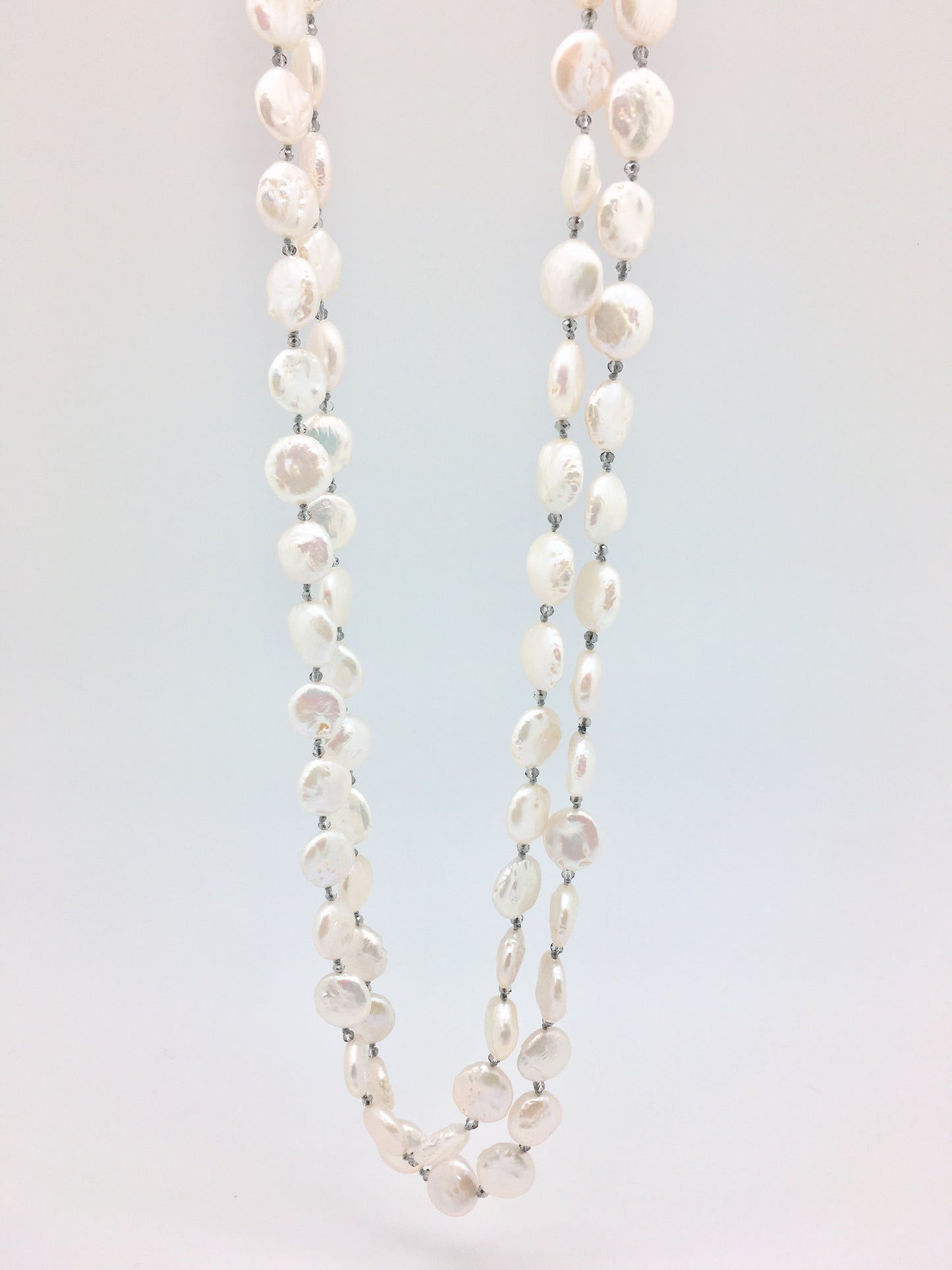 Iris long necklace, white coin