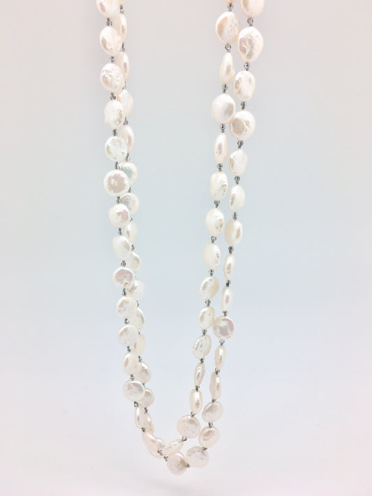 Iris long necklace, white coin