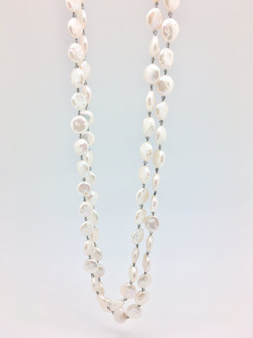 Iris long necklace, white coin