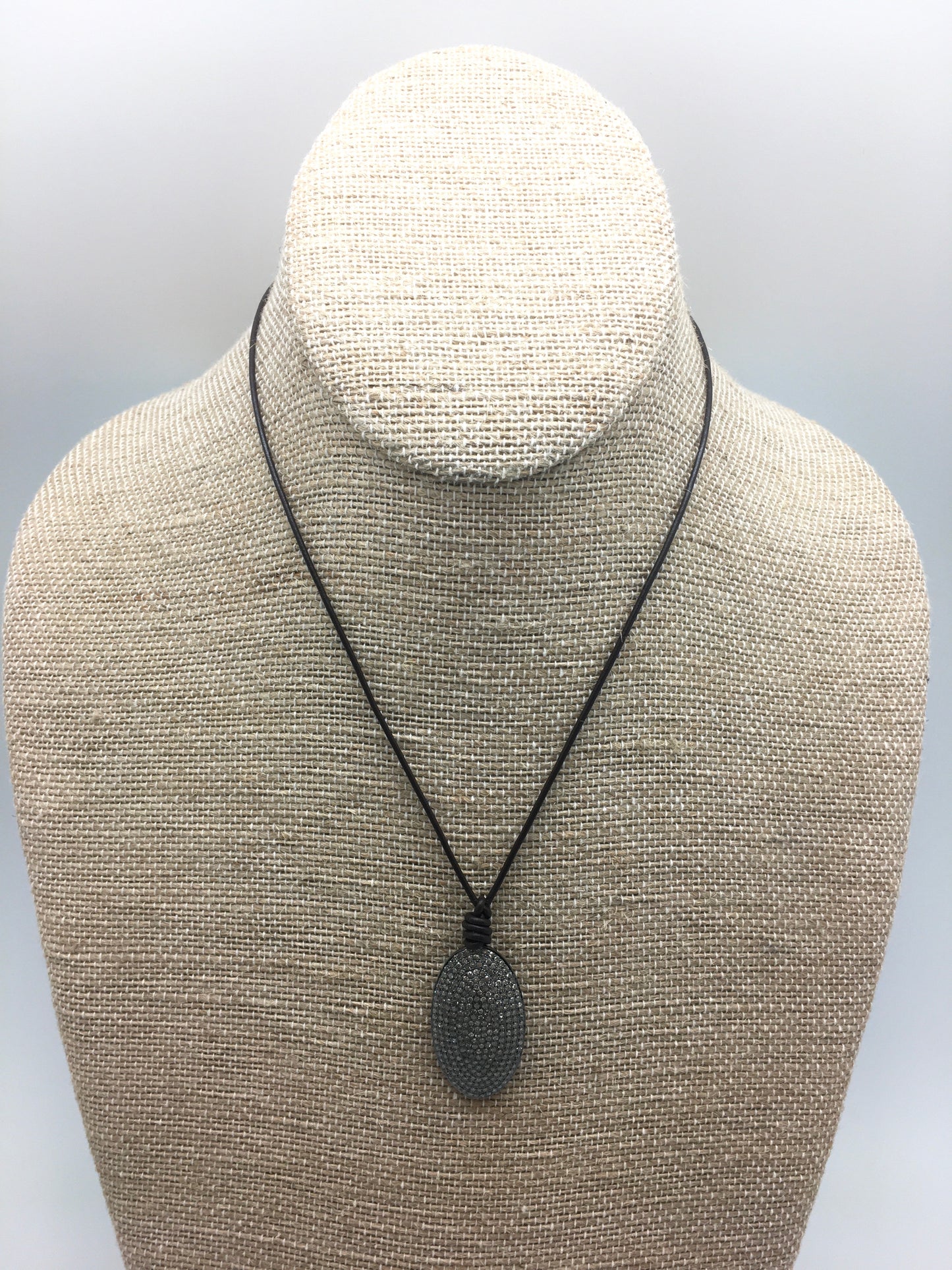 Diamond drop necklace - diamond/leather