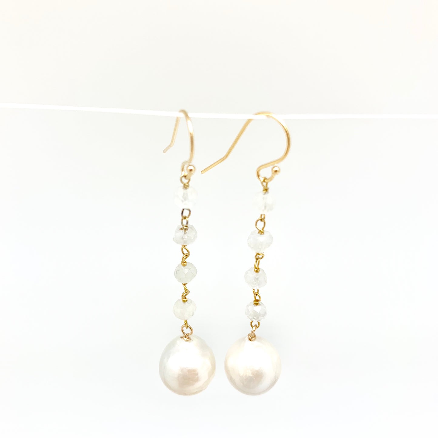 Dangle baroque earrings - white moon, white pearl