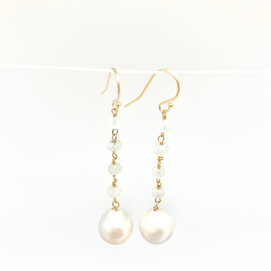 Dangle baroque earrings - white moon, white pearl