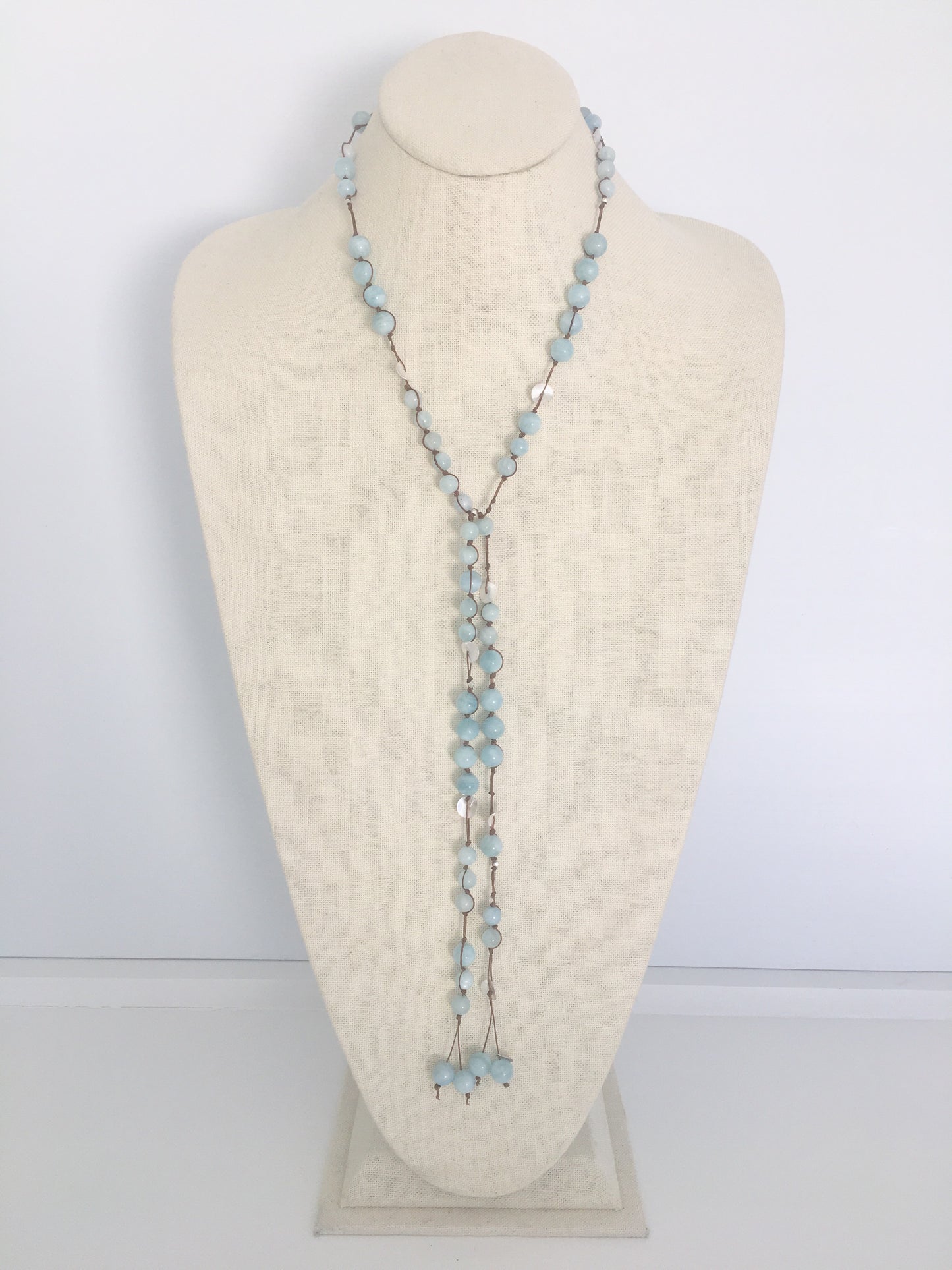 Carola Lariat - aquamarine/silver