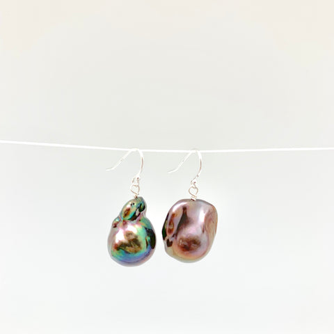 Baroque earrings - silver/peacock