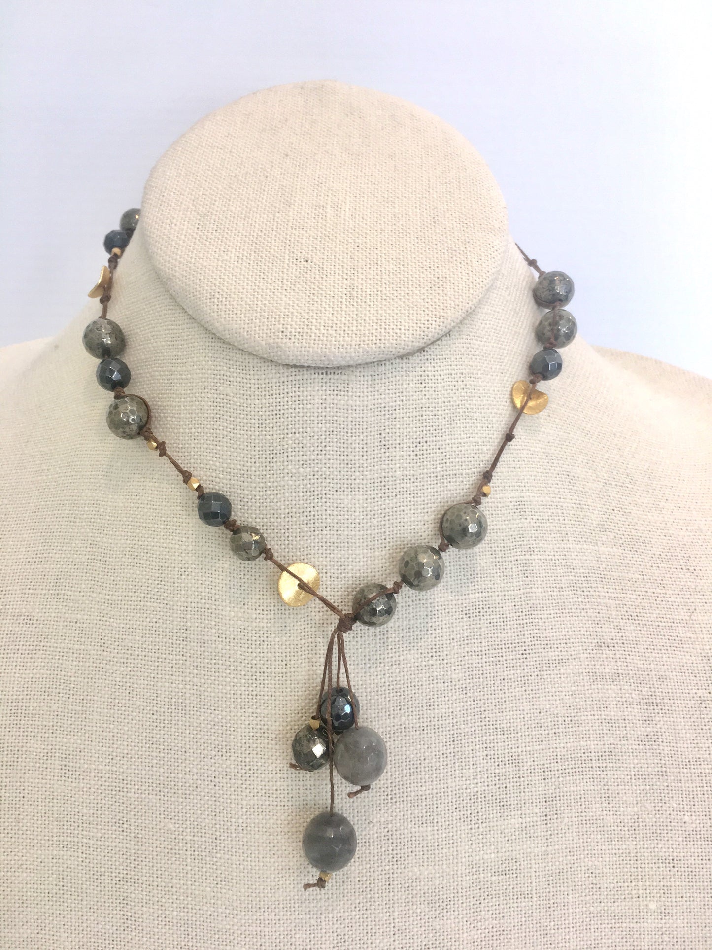 Carola Short Necklace - pyrite/hematite/labradorite