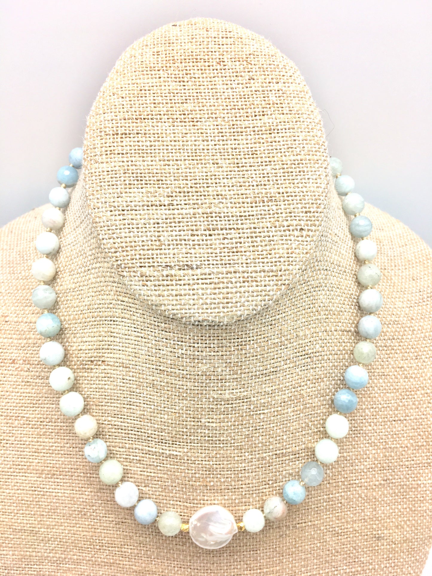 Ellinor Short Necklace - aquamarine/pearl