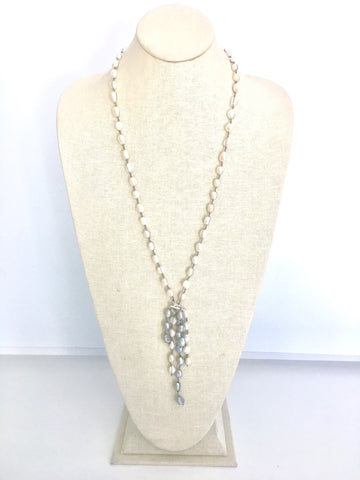 Emilia necklace, white pearl/grey silk