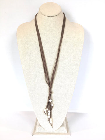 Camilla suede necklace - taupe/white