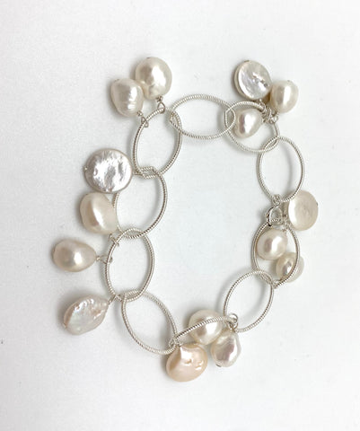 Annika bracelet, sterling silver white pearls