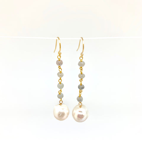 Dangle baroque earrings - labradorite, white pearl