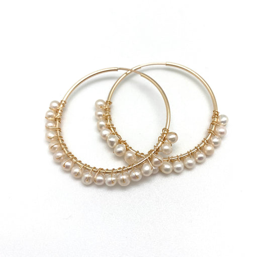 Mia beaded hoop- pearl