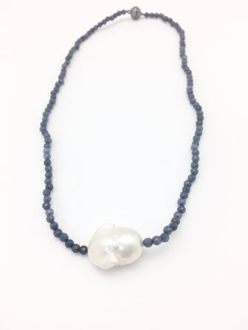 Iselia single Necklace - blue agate/pearl